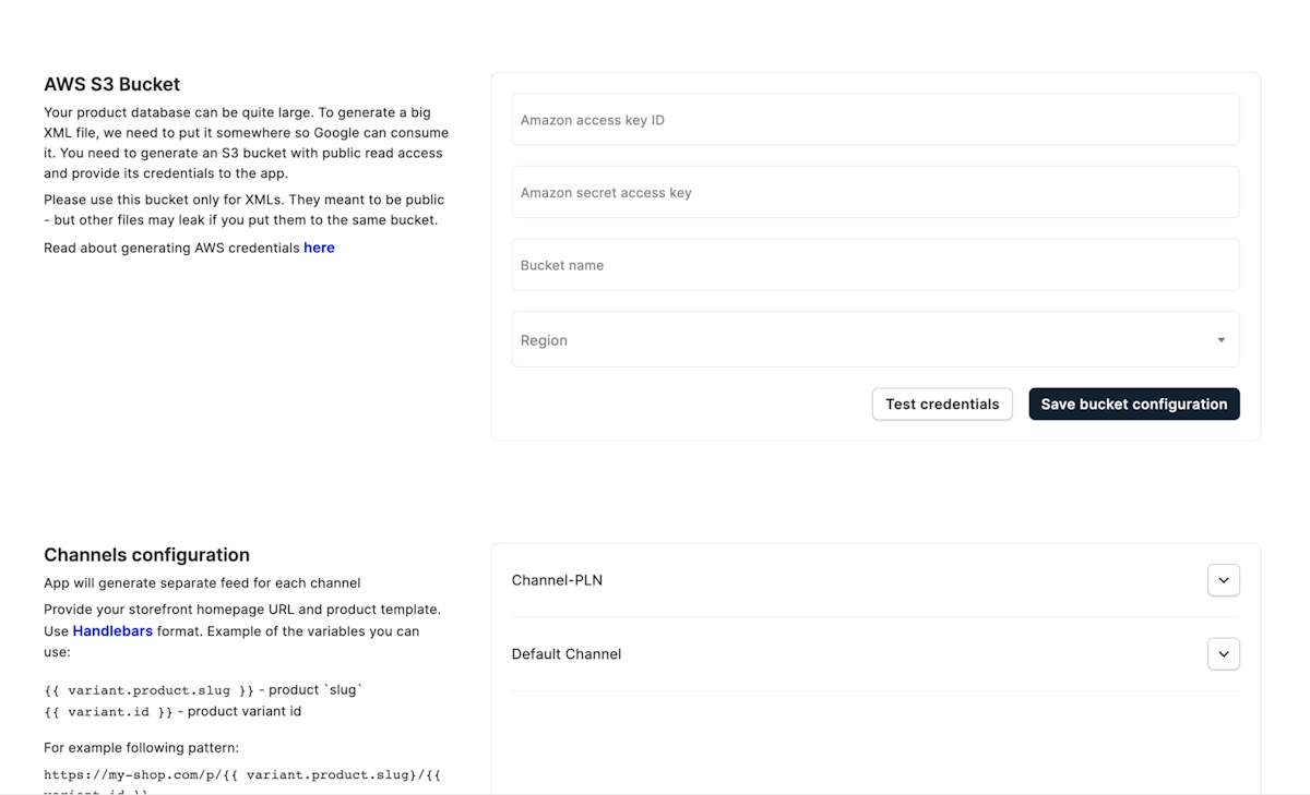 Channels configuration UI