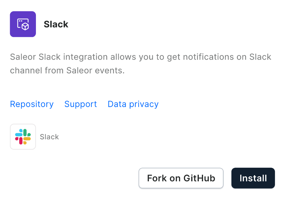 Slack App installation card