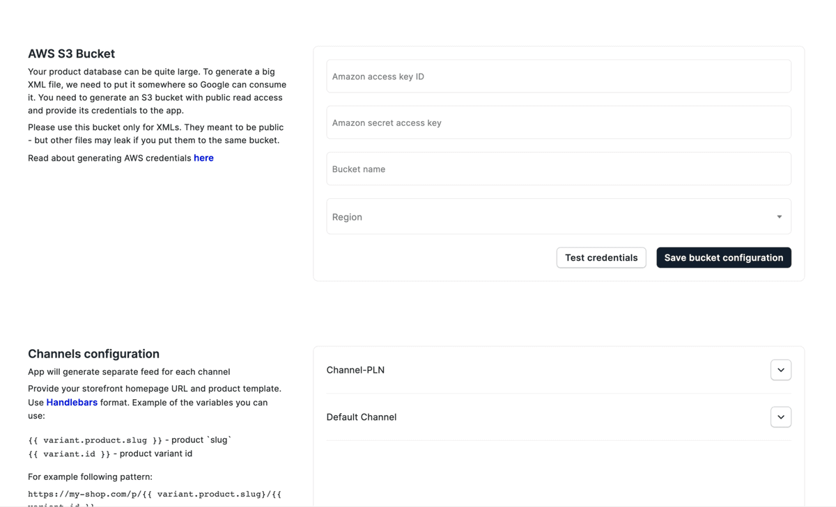 Channels configuration UI
