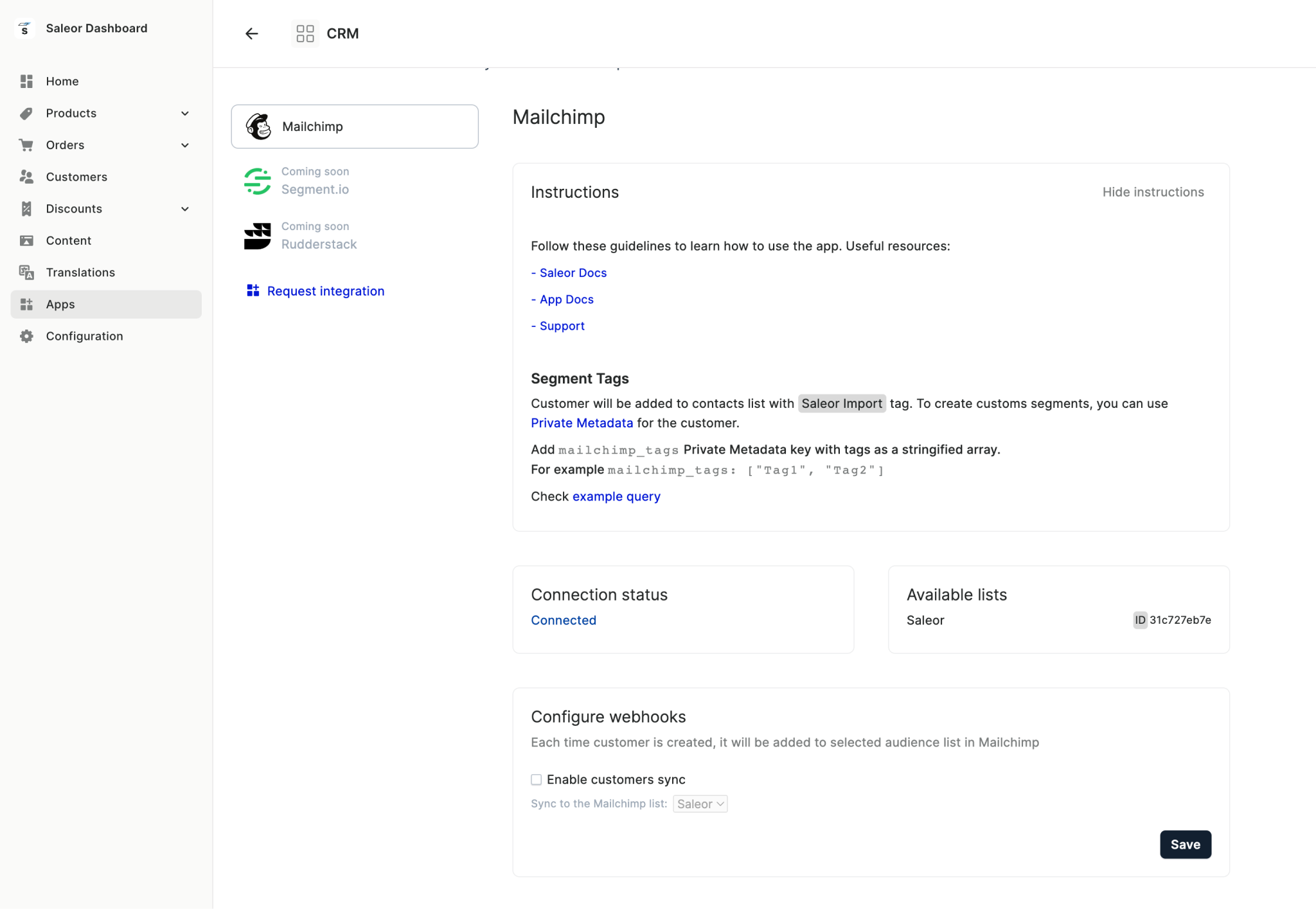 Mailchimp configuration