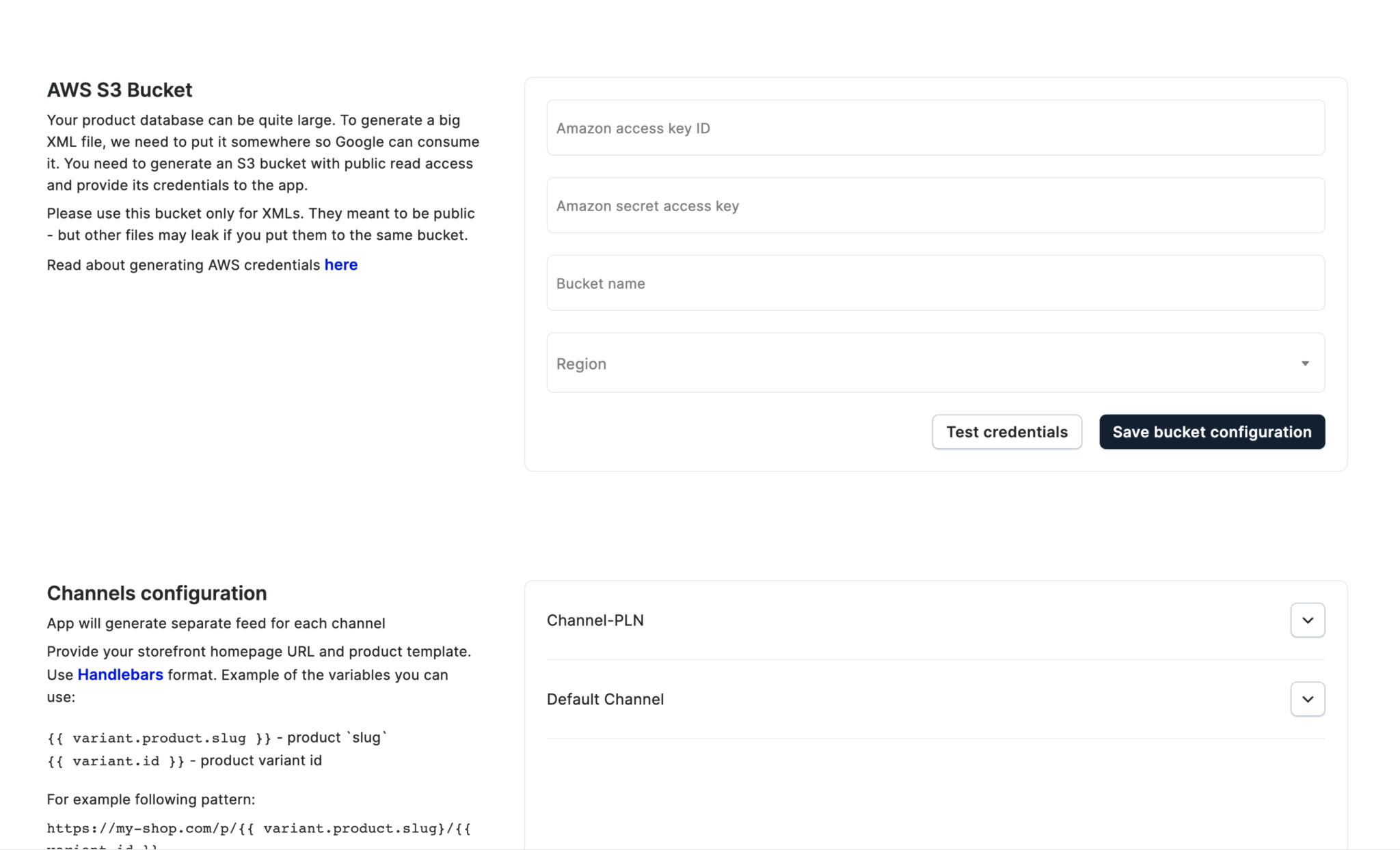 Channels configuration UI